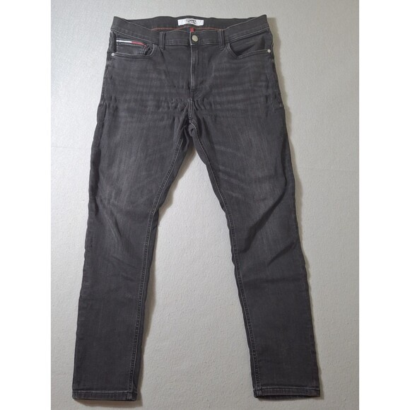 Tommy Jeans Mens 36x32 Black Denim Skinny 90s Y2K Streetwear Hilfiger - Picture 1 of 12
